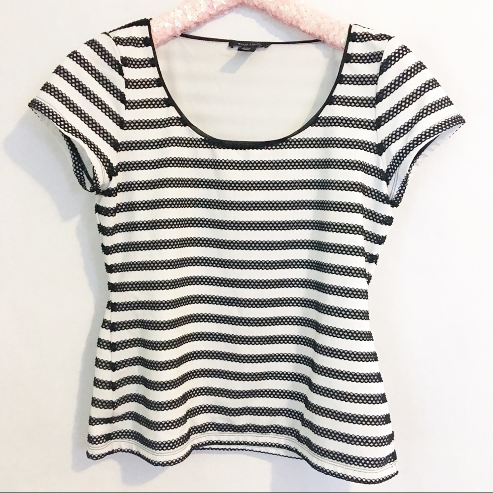 White House Black Market | Mesh Stripe Bodice Top